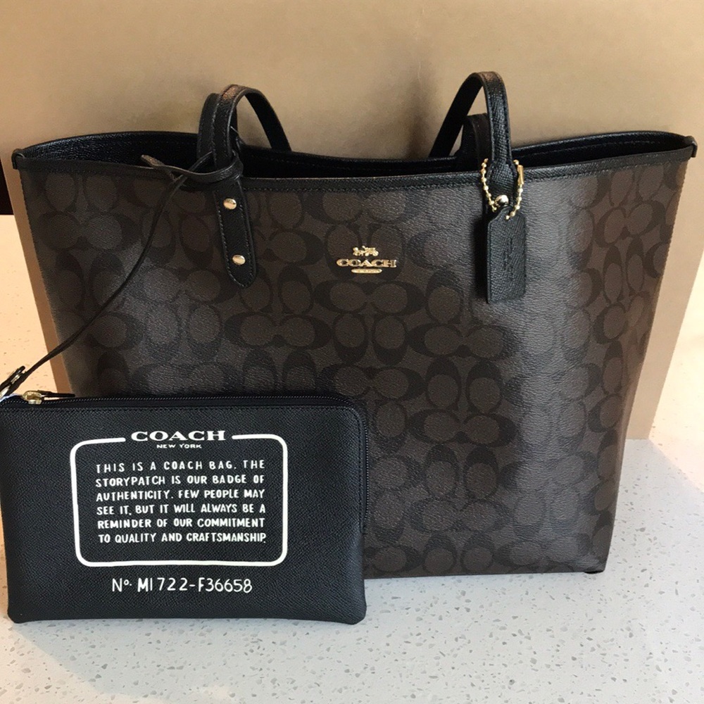 Coach Brown Signature Canvas Tote with Black Trim